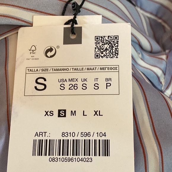 NWT. Zara Blue/White Stiped Satin Effect Blouse/Shirt. Size S. - Picture 9 of 11